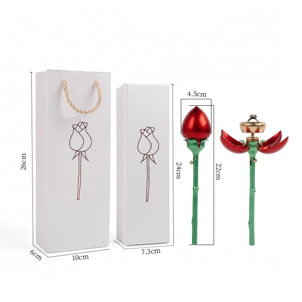 

Unique Rose Shape Rose Flower Ring Boxes Automatically Open Gift Jewelry Gift Packaging Box Jewelry Storage Case