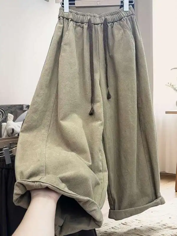 

Широкие брюки большого размера для осени и зимы, повседневные свободные хлопковые винтажные брюки в американском стиле, выцветшие, в стиле Dad Pants, для отдыха