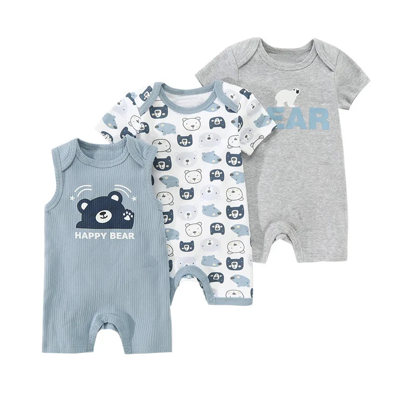 3PCS Fashion Summer Short Sleeve Cartoon Baby Romper Cotton Newborn Boy Girl Clothes