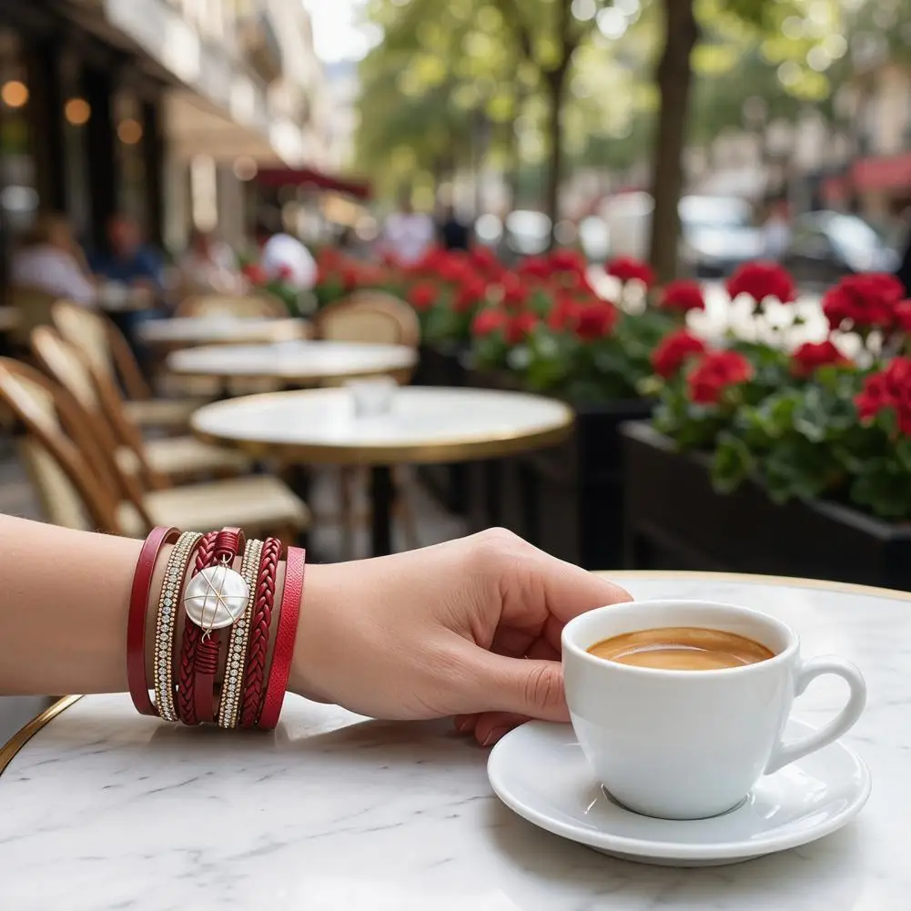 Bracelet Adjustable Women’s Braided Bracelet with Imitation Pearls Rhinestone Decor Wristband Secure Closure Wrist Accessory