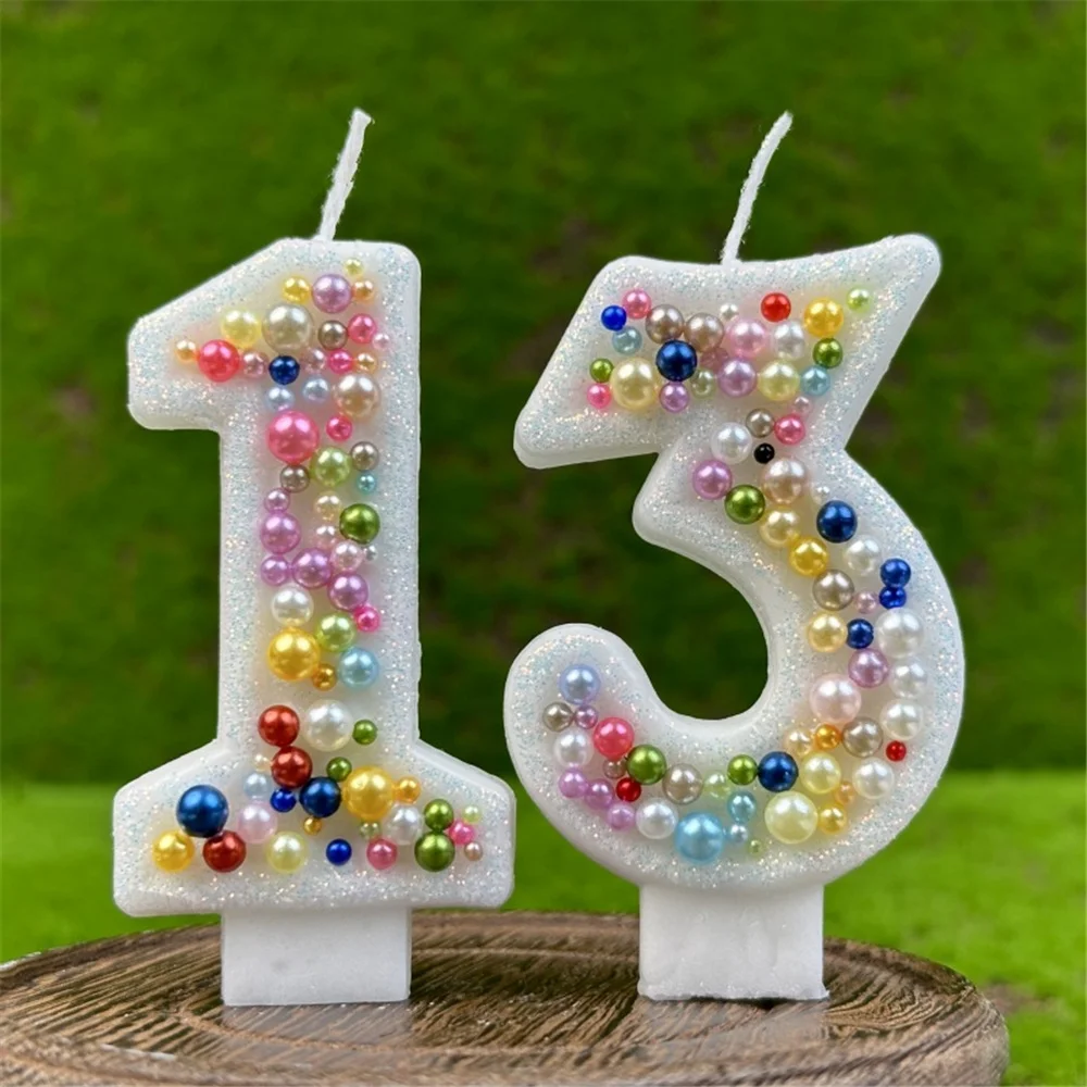 0123456789 Shiny White Digital Candles Cake Decorations Age Years Happy Birthday Holiday Boy Girl Colorful Bead Party Supplies