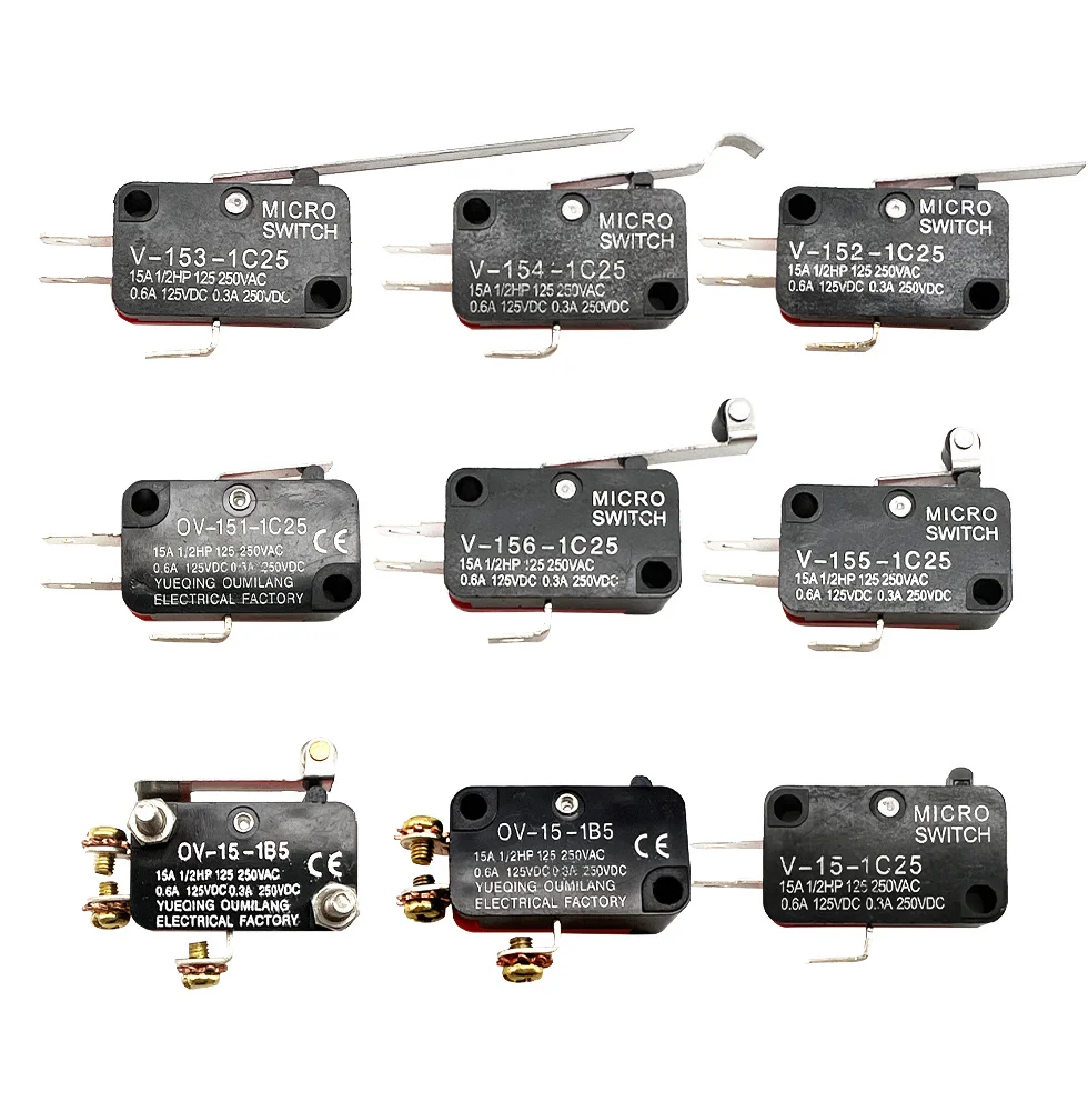 V-151-1C25/V-152-1C25/V-153-1C25/V-154-1C25/V-155-1C25/V-156-1C25/V-15-1C25/V-15-1B5 Momentary Micro Limit Switch