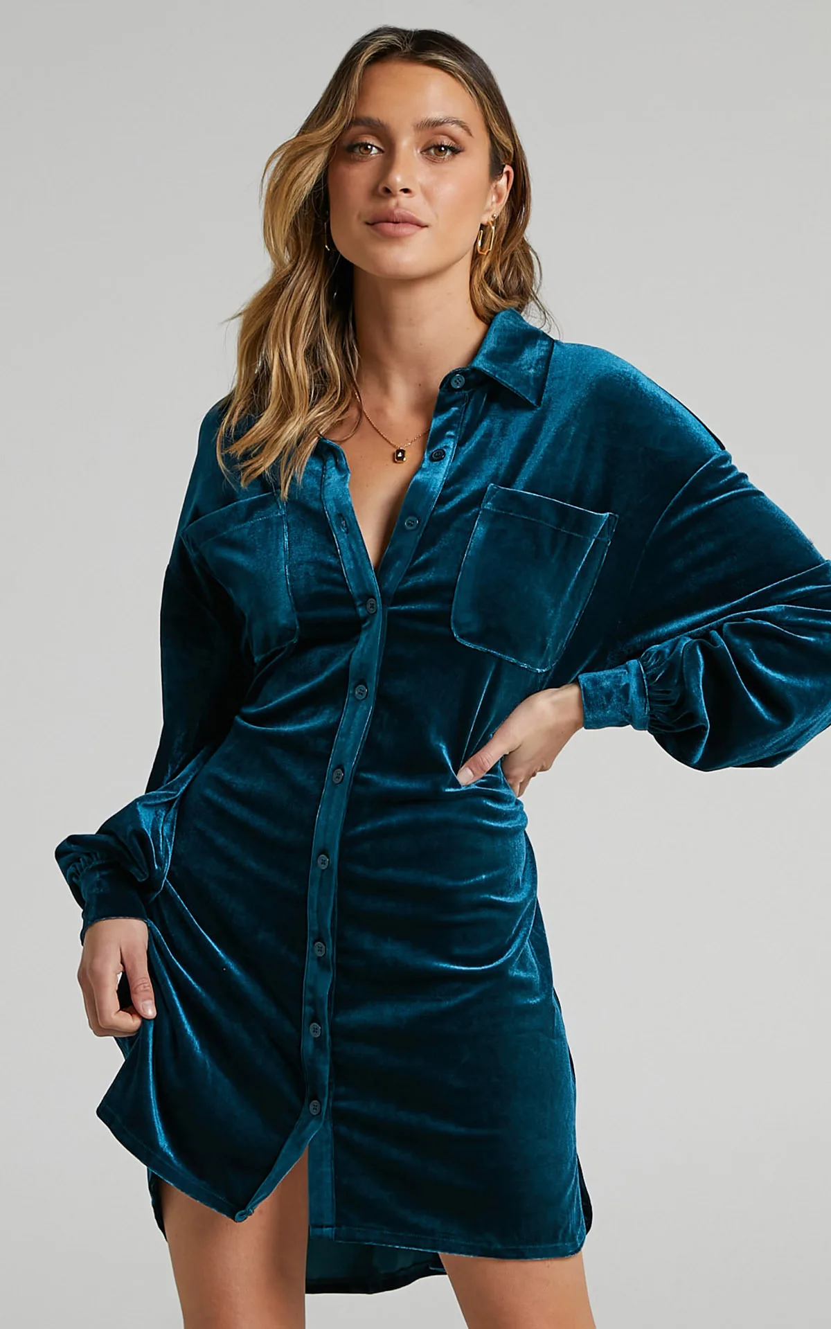 

Casual Velvet Shirt Dress For Women Autumn Fashion New Solid Color Lapel Single Breasted Pocket Long Sleeve Belt Dresses