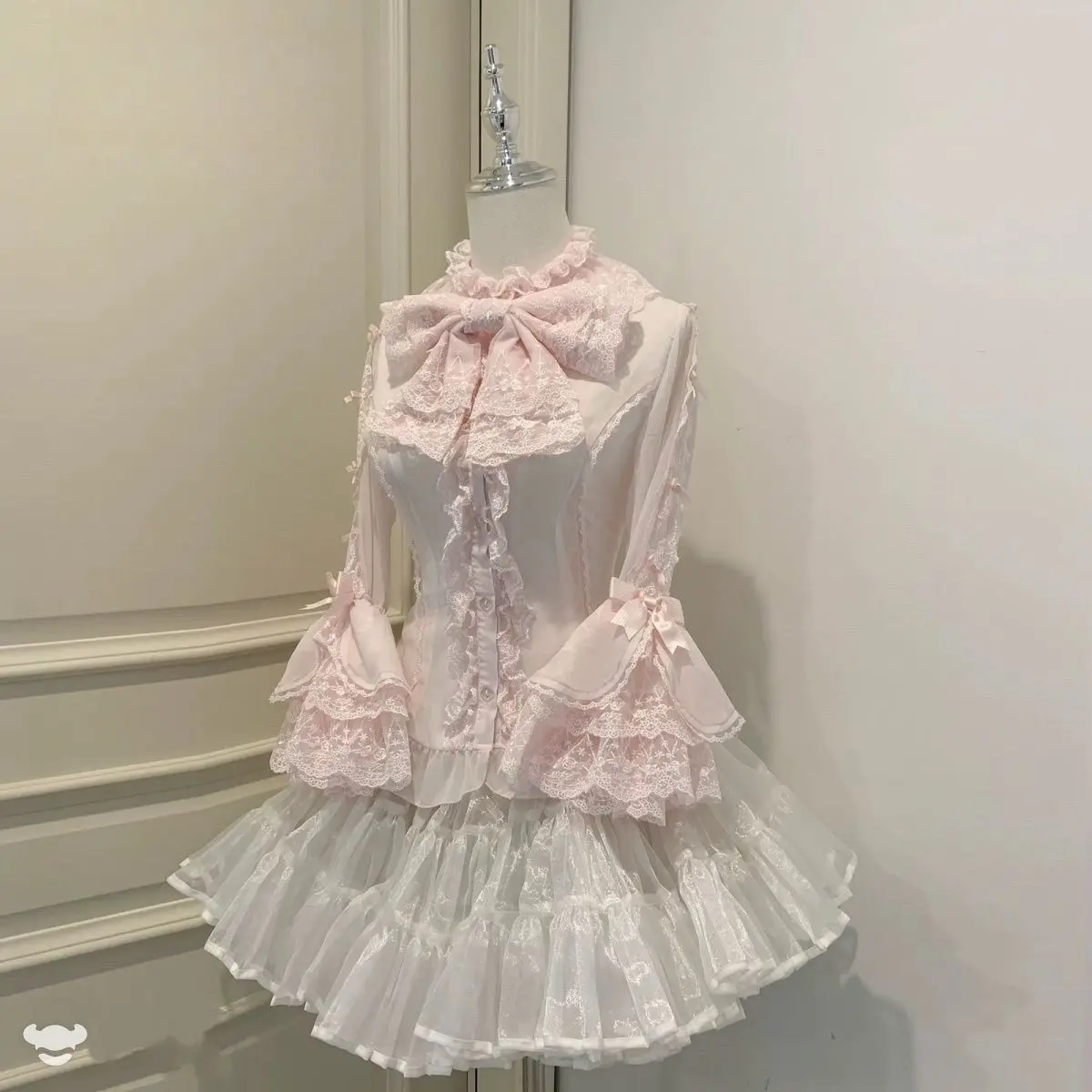 Japanischer Kawaii-Stil Schleifen-Shirt Y2K Lolita Crop Tops Damen Rüschen Slim Solid T-Shirt Retro Süße Streetwear All-Match Alltags-Tops