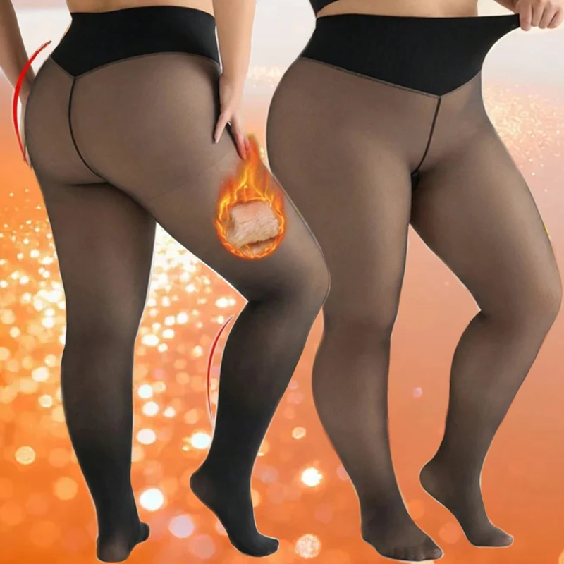 M-3XL Fleece Winter Warm Sexy Pantyhose Thermal Woman Stockings Tights Translucent Slim Thicken Tights Elastic Velvet Pantyhose