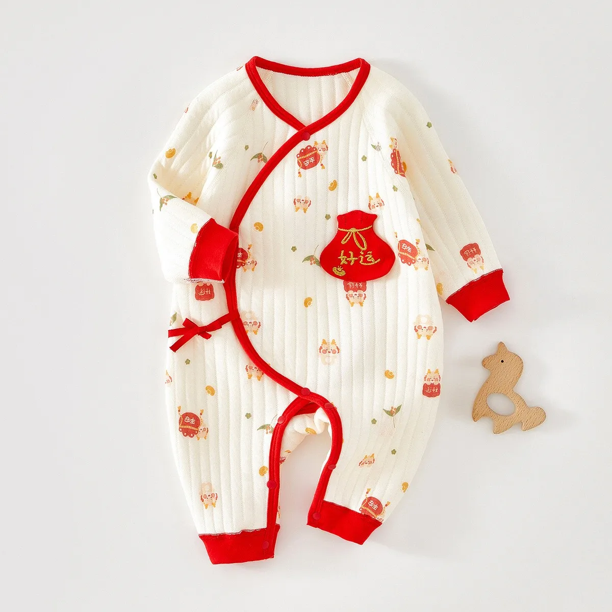 Baby Romper 0-6 Months Spring Autumn Winter Jumpsuit Year of the Dragon Full Moon Outfit 100-Day Chinese Style Crawling Suit New Year Greeting Outfit