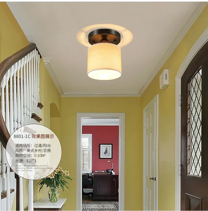 مصباح سقف أمريكي صغير، ممر الشرفة، الممر، الشرفة، مصباح سقف مستدير، إضاءة قماش LED بسيطة #4