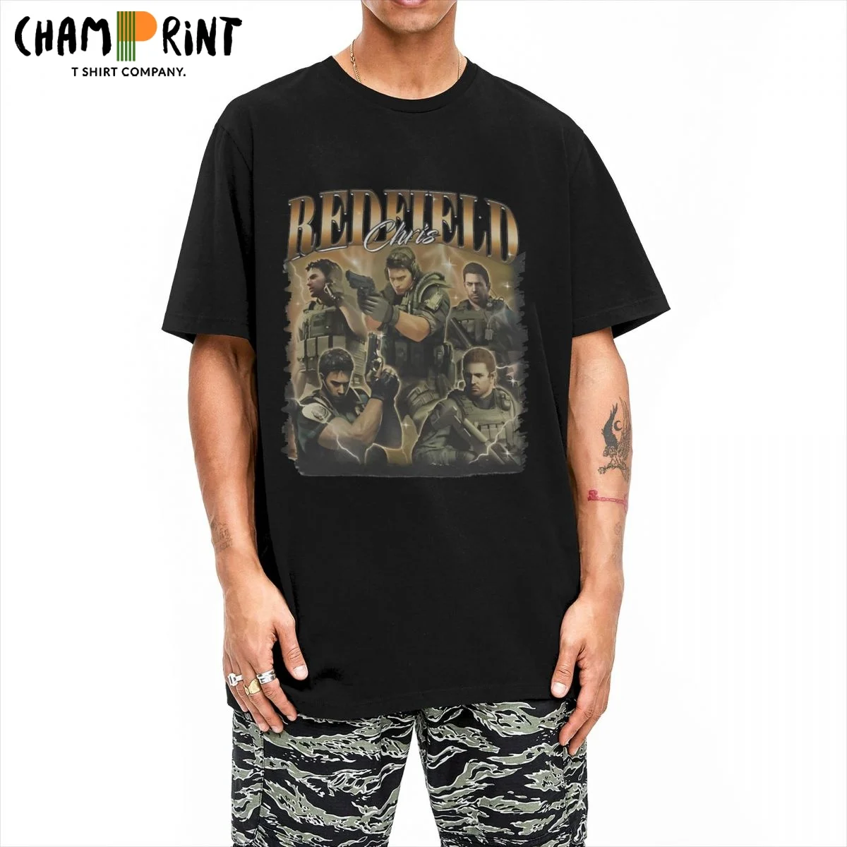 Camiseta crewneck de algodão para homens, 100% algodão, roupas de manga curta, jogos, Resident Evil, Chris Redfield, presente engraçado