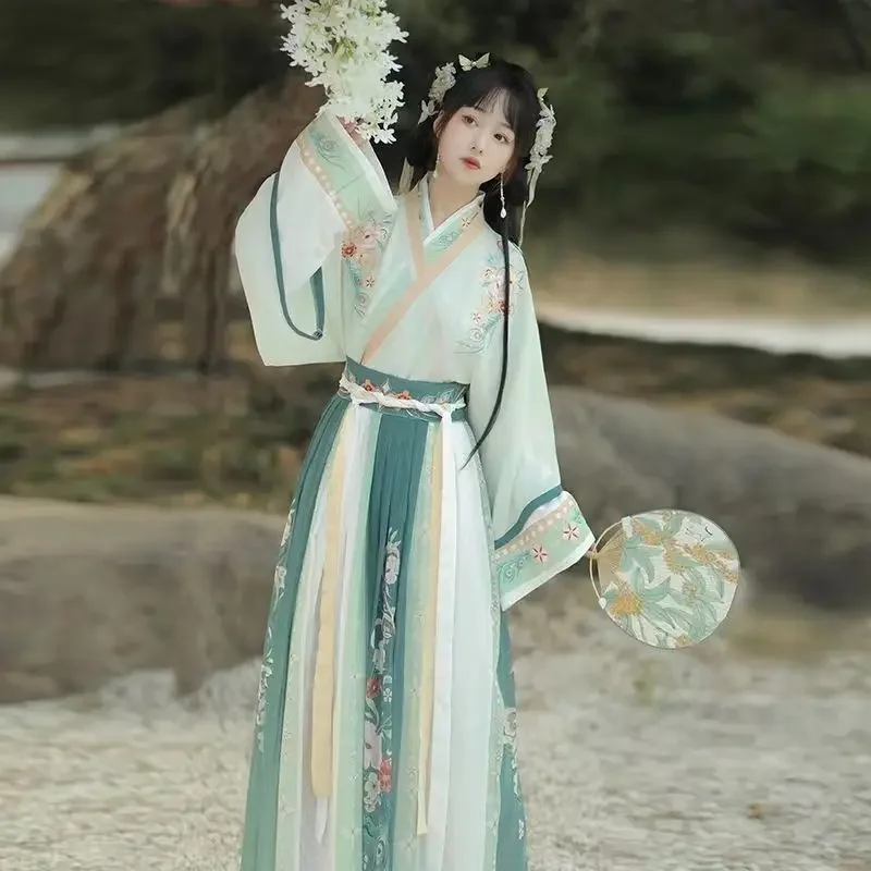 ผู้หญิงจีนHanfu Gradientแบบดั้งเดิมเย็บปักถักร้อยเวทีเต้นรําชุดเจ้าหญิงFairyโบราณชุดคอสเพลย์