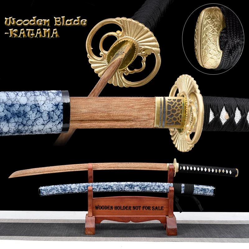 Custom-made Quality Wooden Decoration Sword, Training Sword Full Size Japanese Iaito Sword,Samurai Katana, Type D, Brass Tsuba