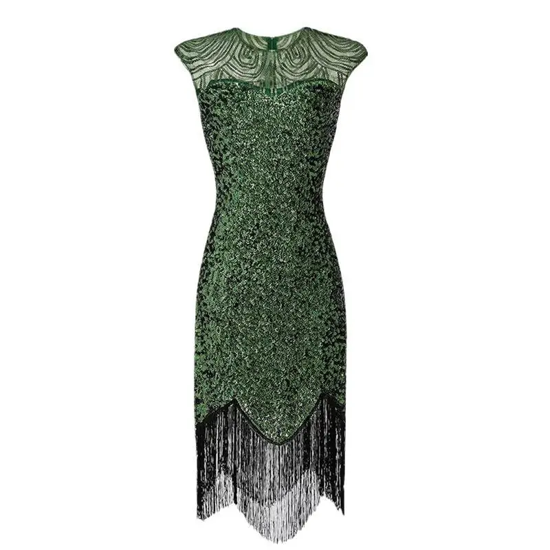 Levendige avondjurk met kralen en kwastjes Retro 920s Stage Performance Dr Grote maat Kleur Balceremonie Faionable Dames...