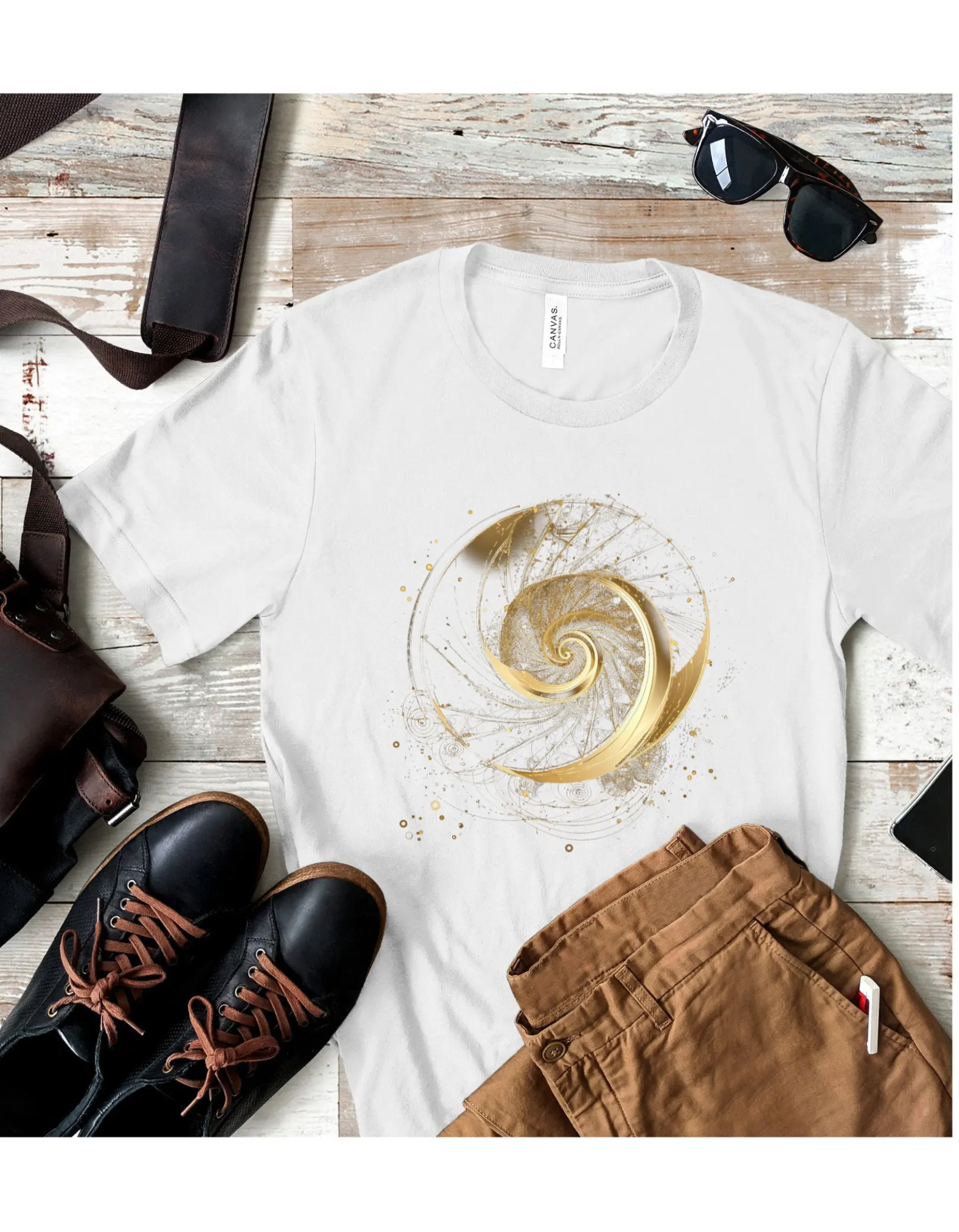 Fibonacci T-Shirt: Golden Ratio Celestial Tee, Modern Art