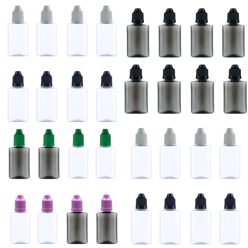 50pcs 30ml Flat shape Empty Plastic Dropper Bottles Long Tip Cap Portable Travel Bottles  juice Vape Oil Container Refill Vials