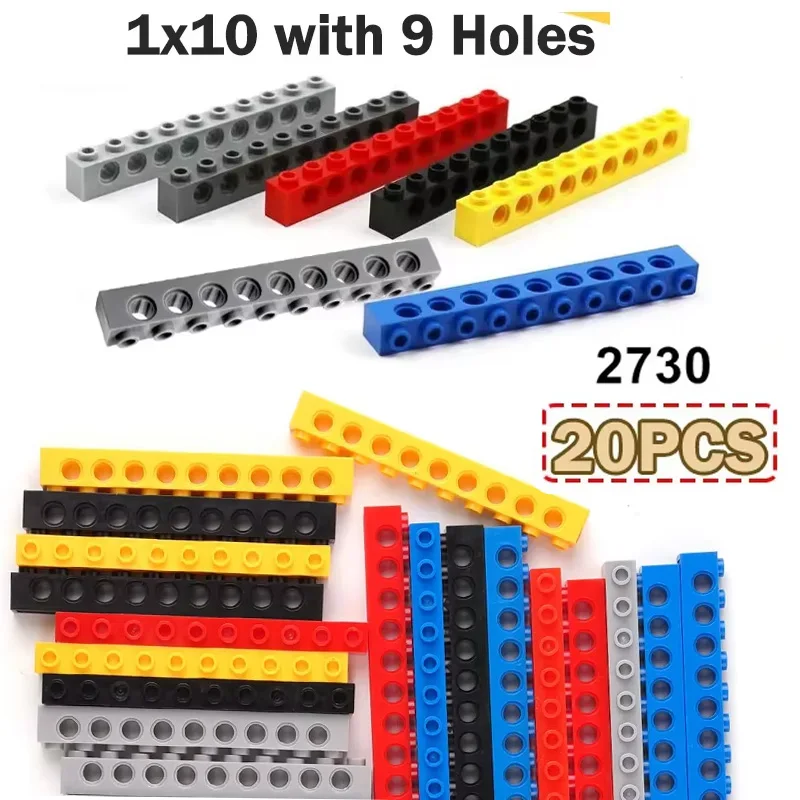 

20PCS 1x10 with 9 Holes Technology Building Blocks Parts 2730 Perforated Assembly DIY Toys MOC Bricks Replacement Accessories