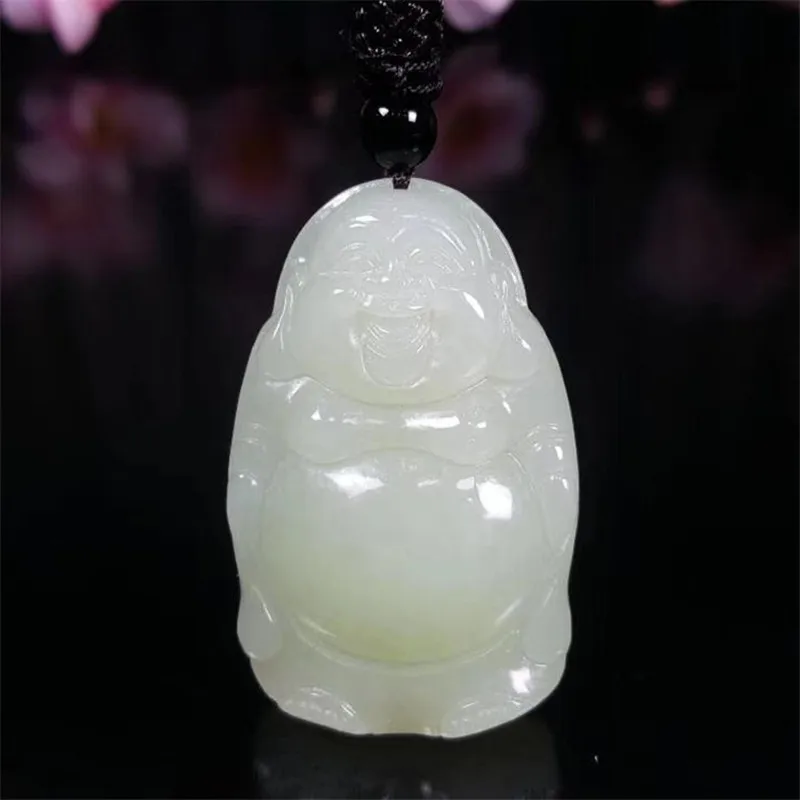 Hotan Standing Maitreya Women Laughing Big Belly Buddha Jade Pendant