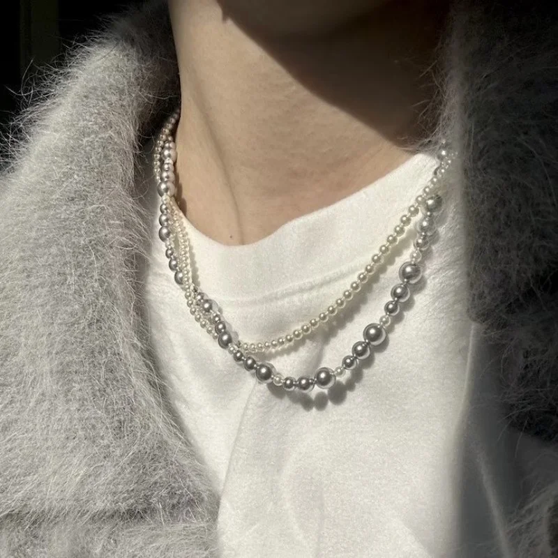 Fashion Imitation Pearl Wrapped Necklace Double Layer Magnetic Buckle Neck Chain Choker Necklace Jewelry Gift Wholesale image 2