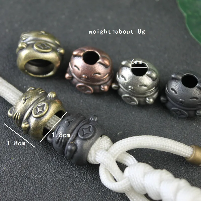 Lucky Cat Mascot Brass Knife Beads EDC Outdoor DIY Paracord Accessories Woven Lanyard Pendants Jewelry Umbrella Rope Hangings