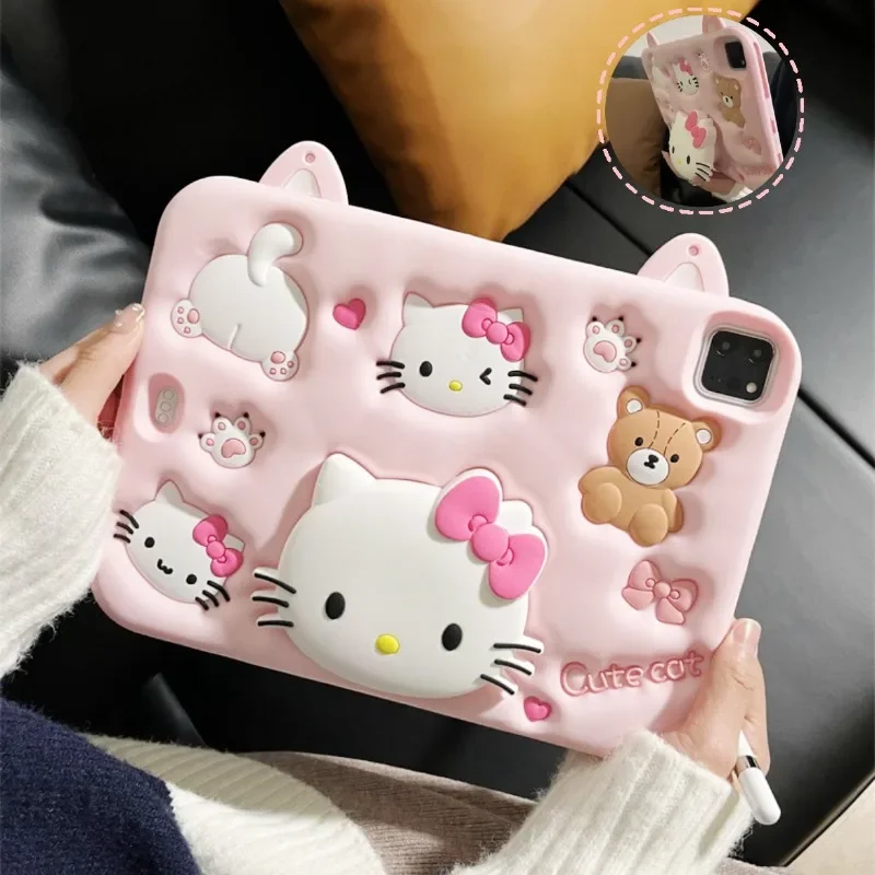 Kawaii Sanrio Hello Kitty IPad Case for IPad Pro 11 2020 2021 Air 4 5 Mini 4 5 6 10.2 7/8/9/10th Protective Silicone Cover