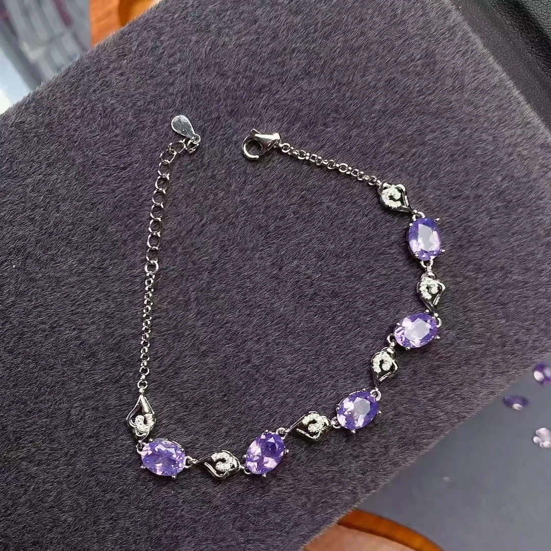 KJJEAXCMY Fine jewelry | Natural Amethyst Bracele S925 silver , electroplated locking color process, high clarity Full of luster