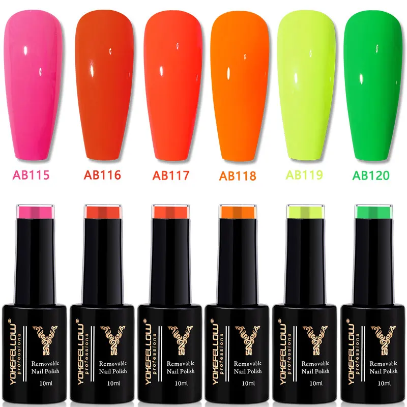 

YOKEFELLOW 10ML Fluorescent Gel Nail Polish Set 6PCS Neon Vernis Semi Permanent Soak Off UV Led Hybrid Gel Varnishes Set