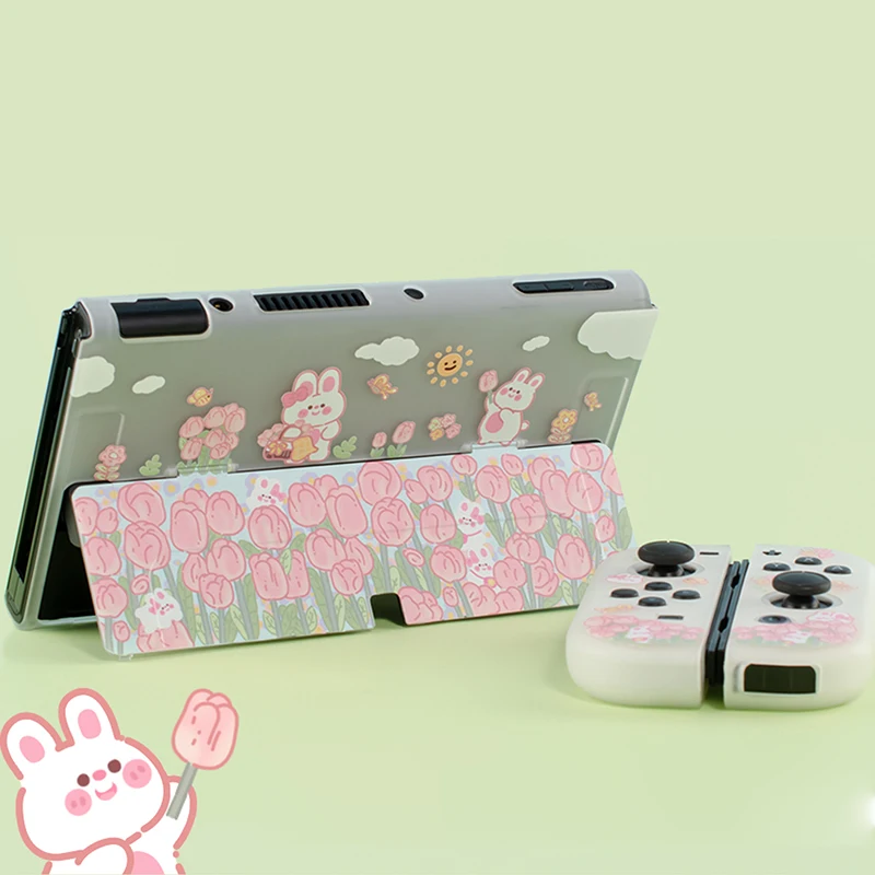 Tulip Cat Dog Switch OLED Protective Shell Matte Transparent Hard PC Case Protection Cover For Nintendo Switch OLED Accessories