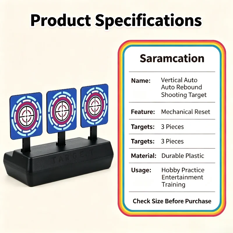 Shooting Training Hobby Gear Vertical Auto Rebound Target Mechanical Automatic Return Soft Bullet Practice Target