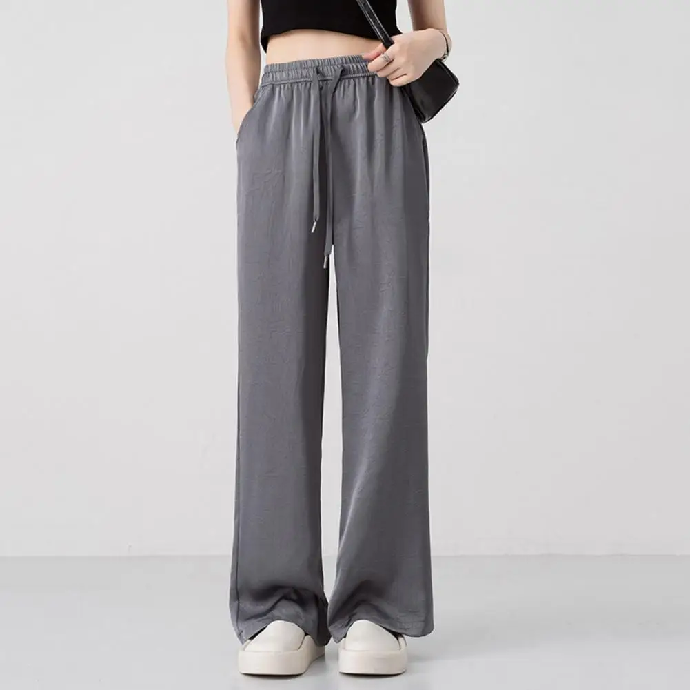 

Casual Loose-fit Pants Versatile Women's Elastic Waist Wide-leg Pants Solid Color Straight Trousers Patterned Casual for Loose