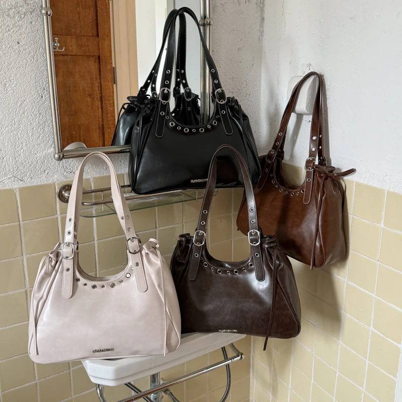 Vintage Style Underarm Shoulder Bags For Women 2026 Latest Luxury Designer Handbags Vegan Leather Pure Color Commuter Hobo Bag