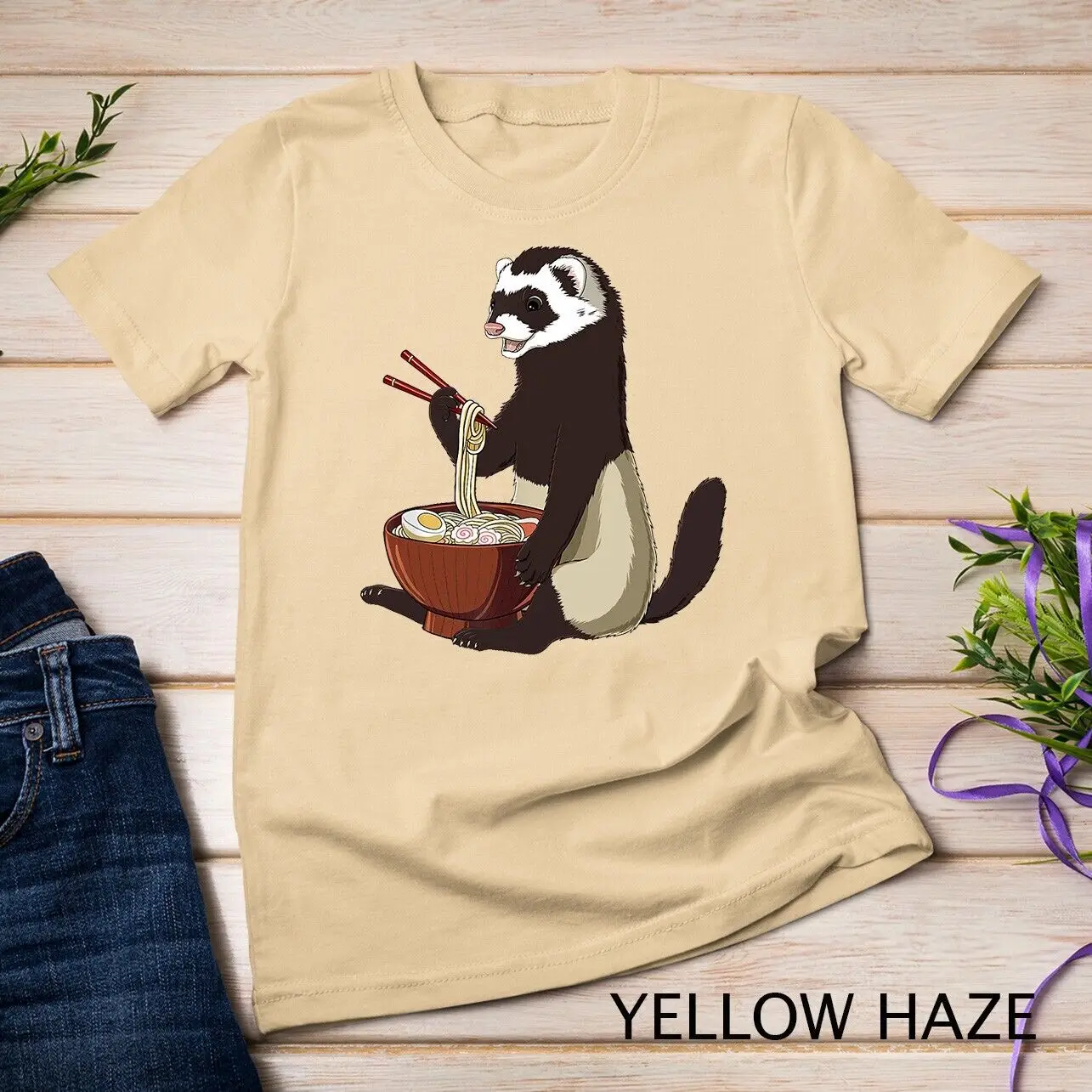 Japanese Noodles Kawaii Ramen Bowl Funny Ferret T-Shirt Unisex T-shirt