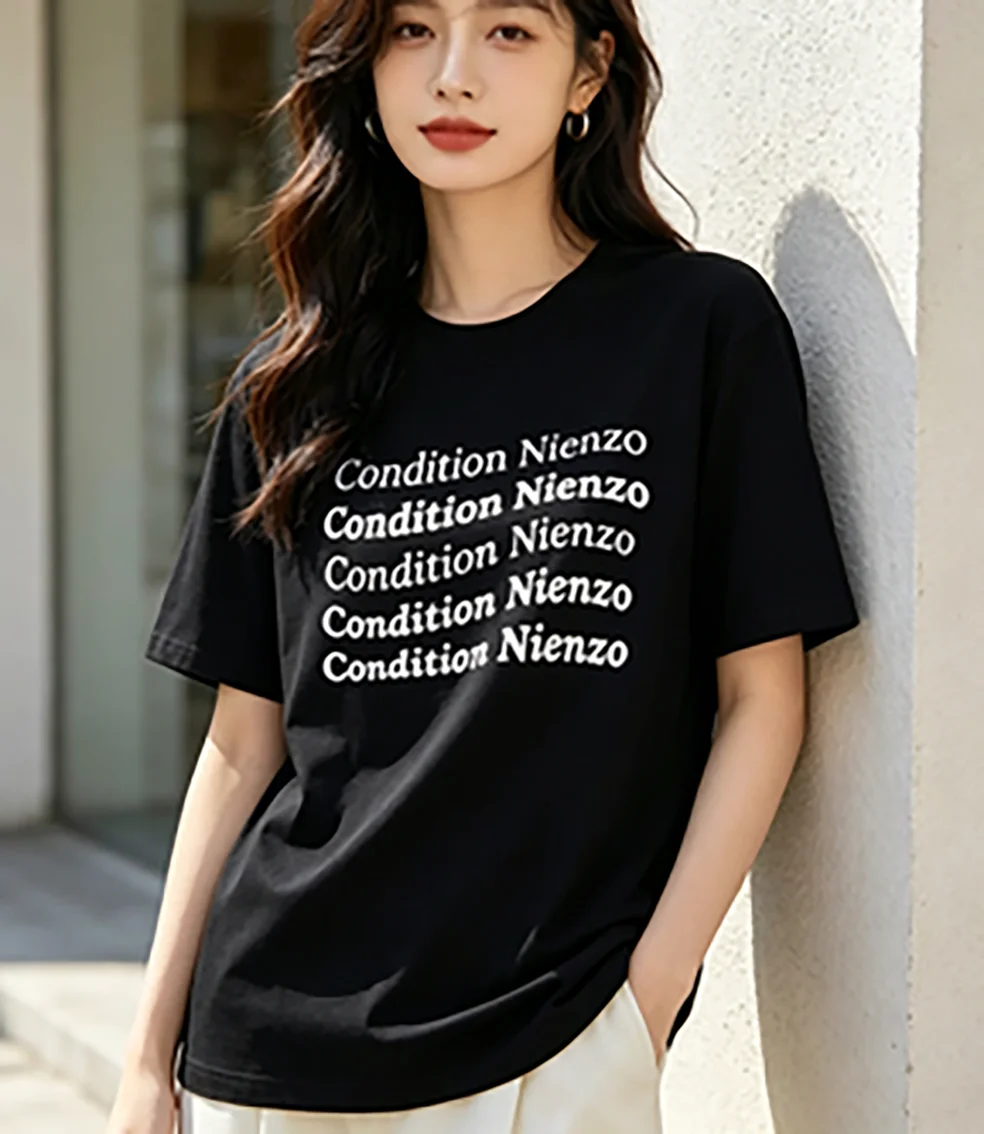 New Condition Nienzo Letter Sleeved Round Neck Y2k Tshirt  Clothing Womens  T-Shirt Camisetas