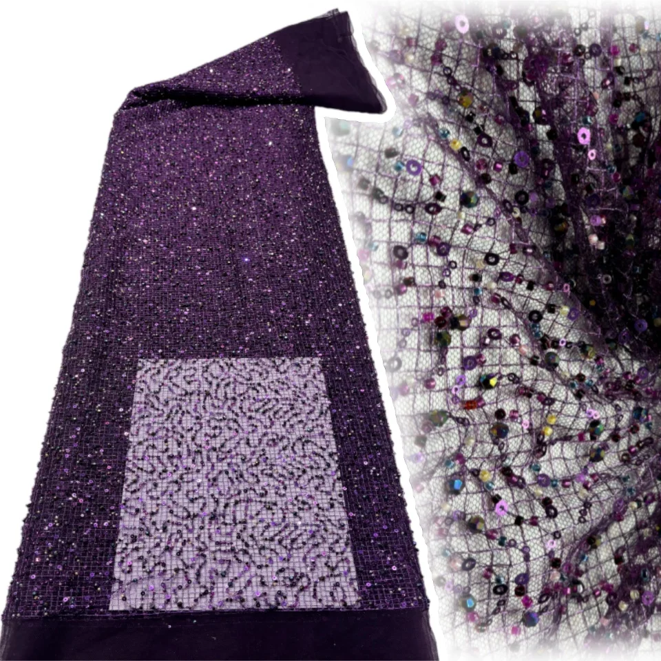 

Тюлевая кружевная ткань с французской вышивкой и бисером, 2025 г., высокое качество, африканская нигерийская кружевная ткань с блестками для свадебного платья, 5 ярдов, SZ1642