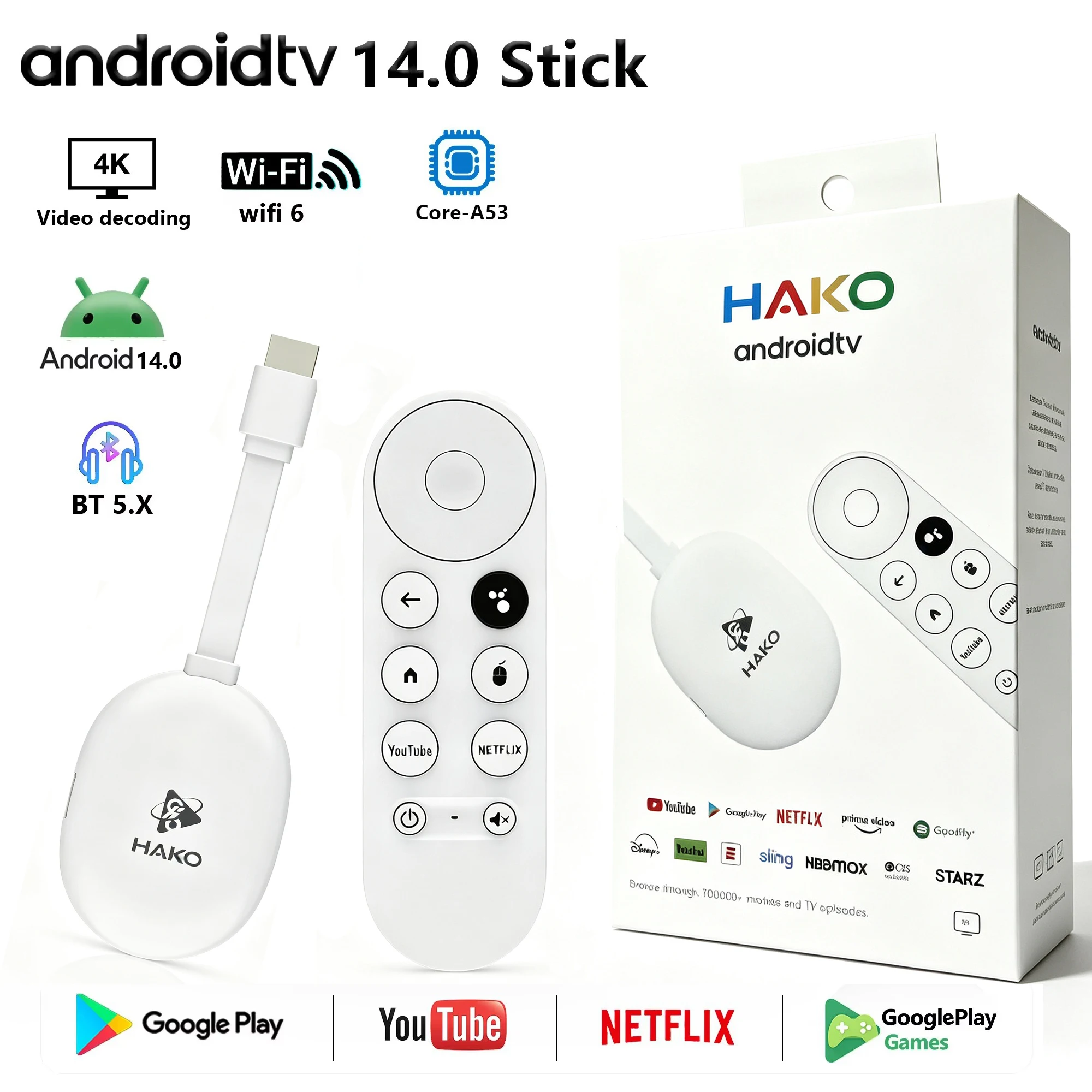 Global Version Android 14.0 TV Stick BT5.X 4K@60fps 2.4G&5G Wifi6 Google Voice Assistant Media Player Rockchip 3518 TV Dongle