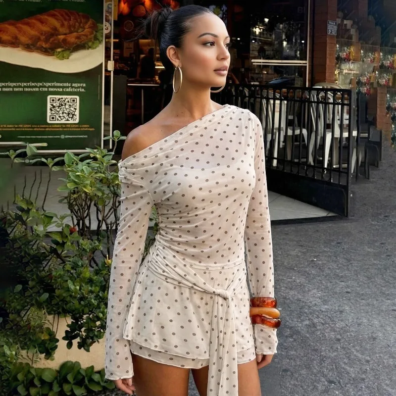 

Talenza Sexy Printed Mini Dress Women's Fashion Off-Shoulder Slim Polka Dot Dress Summer Elegant Party Chic Women's Casual Dress