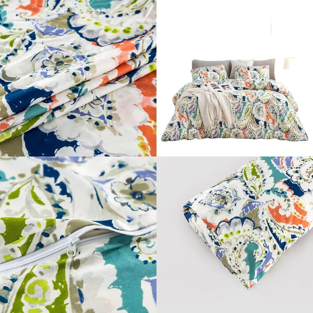 

Комплект пододеяльников King Size из хлопка в стиле бохо с 2 наволочками — оранжевый и синий винтажный стиль с цветочным принтом