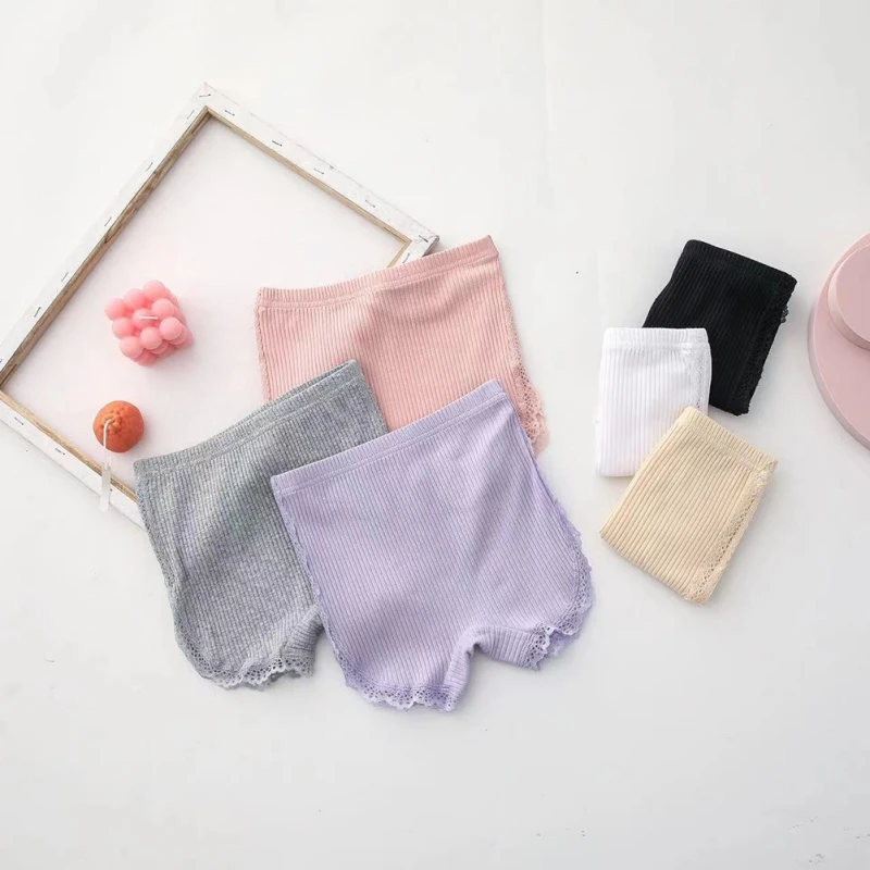 سراويل قطنية آمنة للأطفال ، بلون ثابت ، ملابس داخلية من الدانتيل المضلع للأطفال ، سراويل داخلية للفتيات ، شورت للشاطئ ، من 2 إلى 6 سنوات