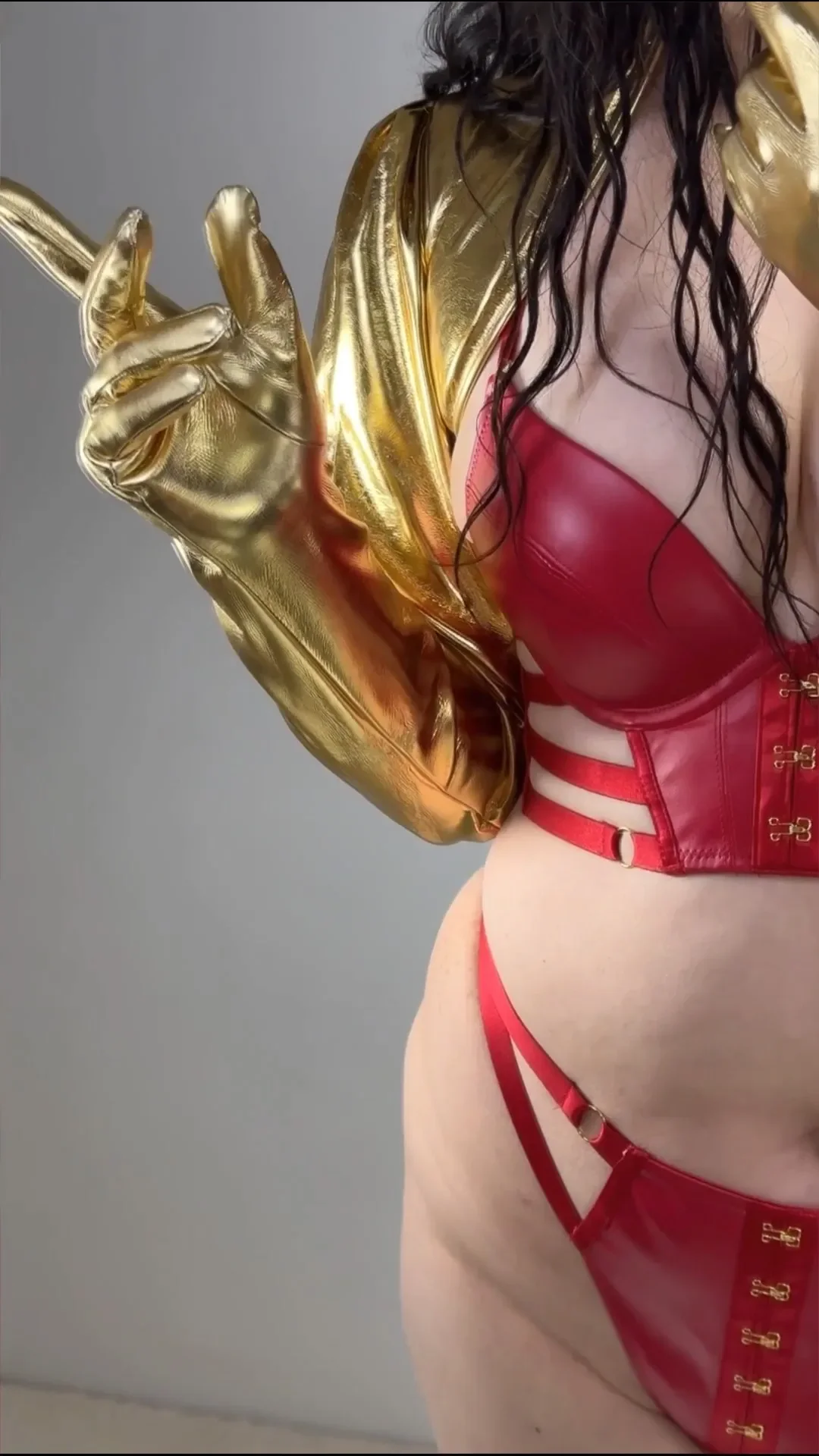 dooway-シャイニーゴールドフェイクレザーショートジャケットシュラッグオーバーサイズボレログローブメタリックグローブトップパフスリーブコスプレファッショングローブ