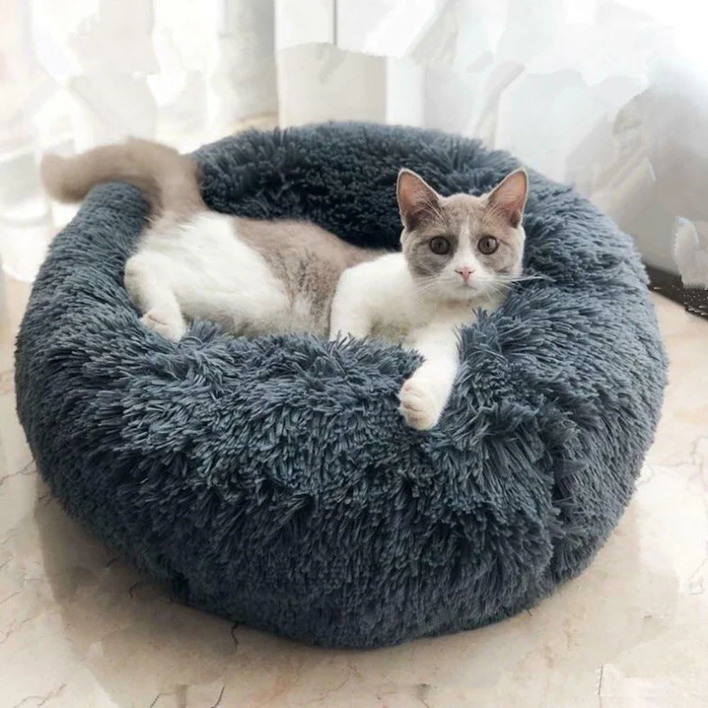 Cat Beds Round Comfy Calming Dog Bed For Cats Soothing Bed Dog Anti Anxiet House For Cat Fleece Marshmallow Cat Bed Cushion