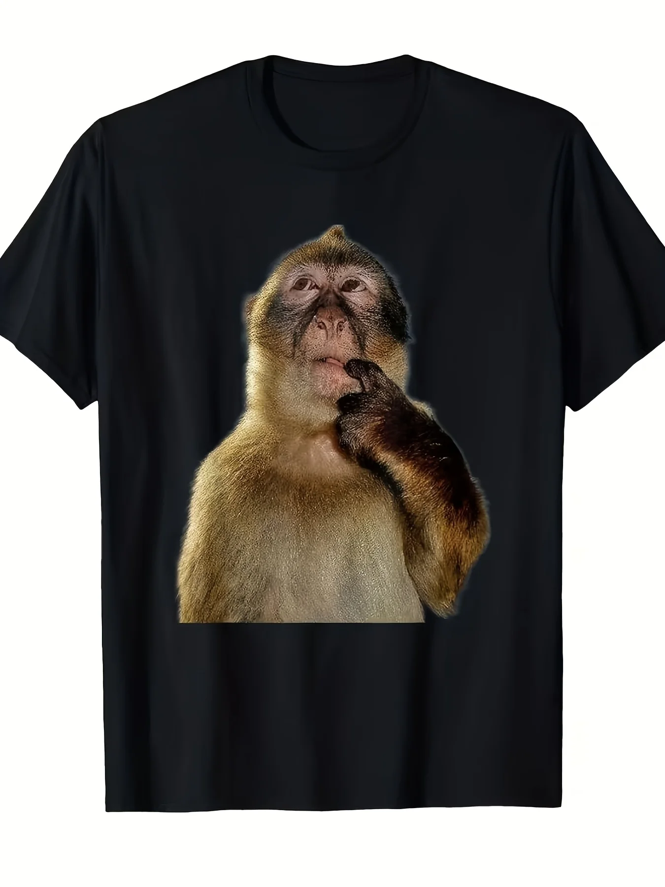 T-shirt drôle sur le thème des singes - Avec les motifs classiques du singe réfléchissant et du âne faisant la gaulle - Haut décontracté pour les passionnés de memes