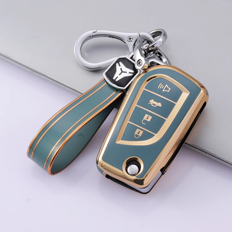 กรอบใส่กุญแจรีโมทสำหรับ Toyota AURIS Corolla Avensis Verso Yaris Aygo Scion TC IM Camry RAV4 4ปุ่มเคสกุญแจ TPU พวงกุญแจ