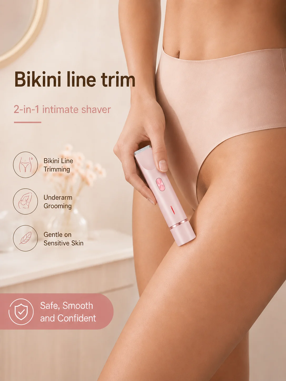 Bikini Trimmer for Women Electric Pubic Hair Removal Shaver Underarm Hair Removal 2 in 1 Waterproof Rechargeable Groomer