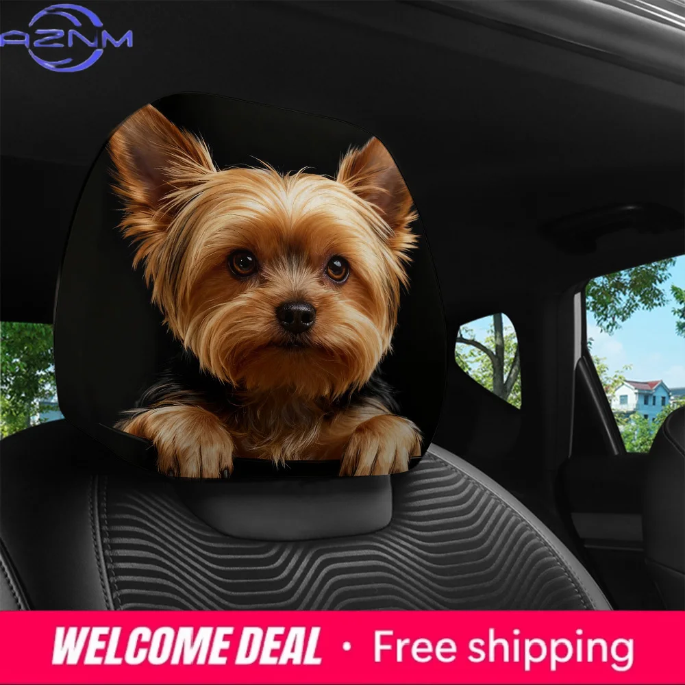 2pcs Yorkshire Terrier Print Headrest Covers Suitable for Self-Driving Trips Long-Distance Driving Daily Commuting
