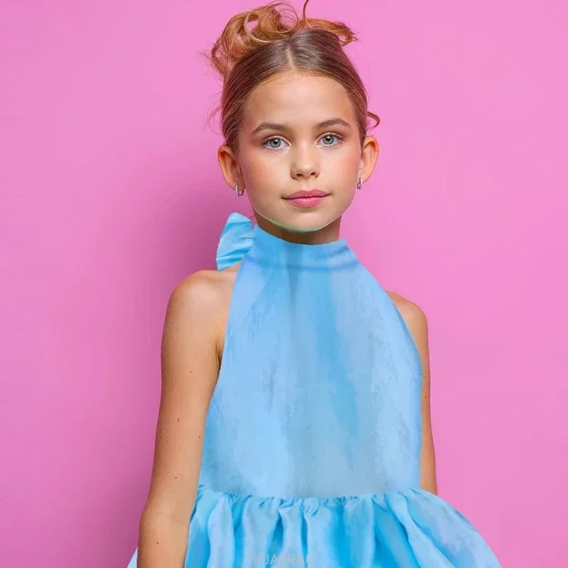 

Girls New Halter Backless Dress Bow Princess Tutu Party Gown Birthday Celebration Performance Outfit Summer Flower Girl Wedding
