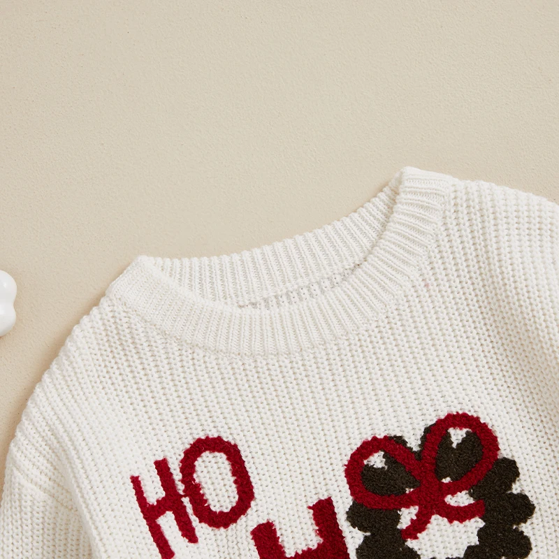 2024-06-15 Lioraitiin Baby Christmas Sweaters Long Sleeve Round Neck Santa/Wreath Pattern Knit Pullovers Toddler Jumper Tops