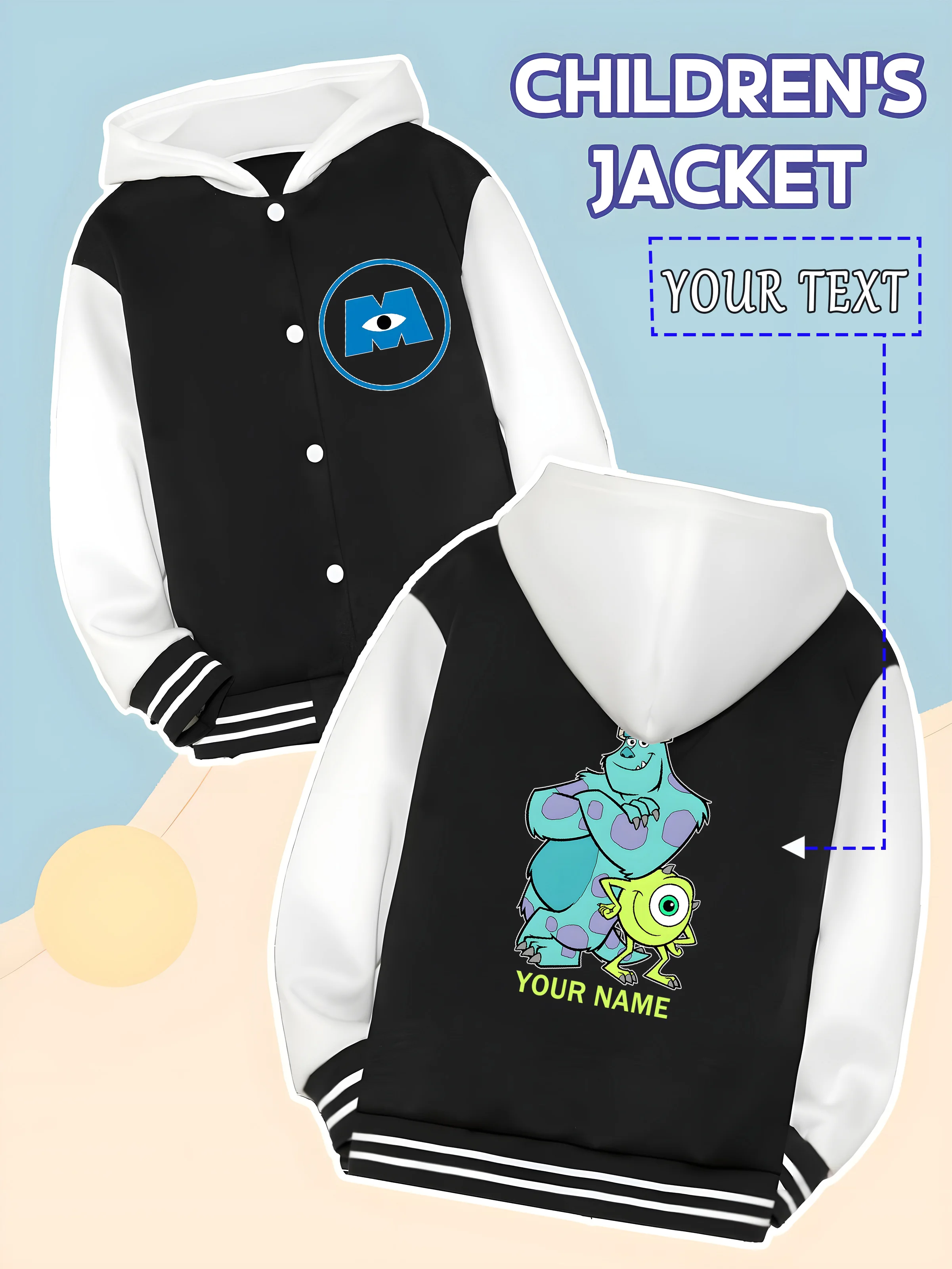

MINISO Disney Monsters University Sulley Sullivan Boys Baseball Jacket - Showcase Sulley interacting with Popeye, and customize
