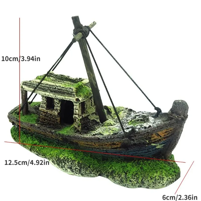 Aquarium Fish Tank Landscape Wreck Ship Decor Resin Boat Ornament Aquarium Accessories Decoration