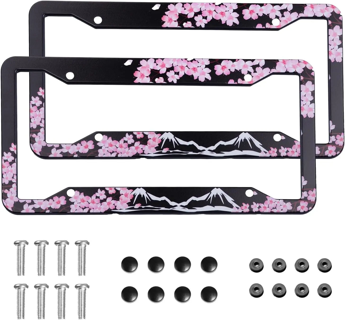 

Cherry Blossom Mountain License Plate Frame 2 Pack Universal Car Holder Cover Decor with Screw