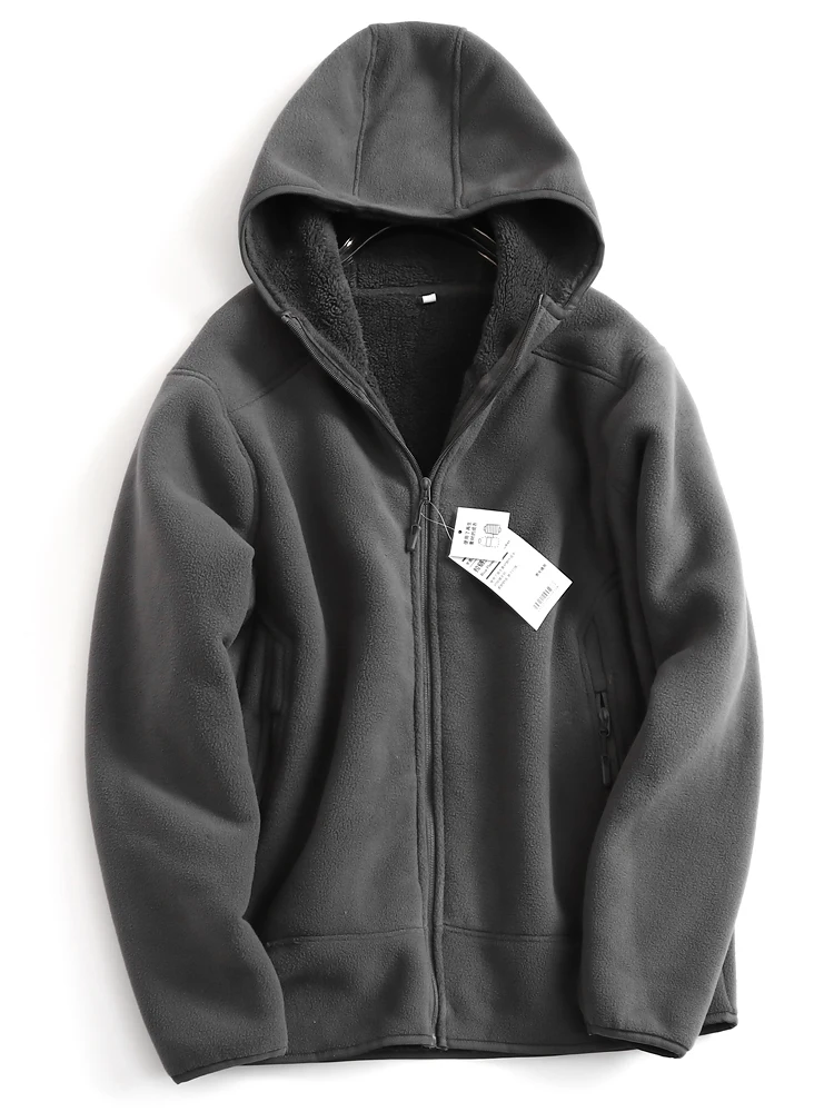 

Couple's Double-Sided Fce Thiened Warm Hooded Jaet Zipper Long Sve Autumn Winter New Sle Outerwear N674