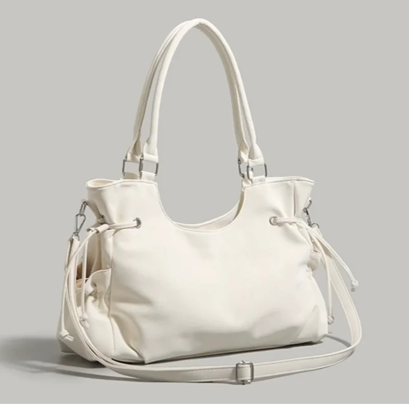 

High-end Fashion Handbag Horizontal Square Zipper Drawstring Bag Japanese Korean Style Shop Bag Solid Color Pleated Shoulder Bag