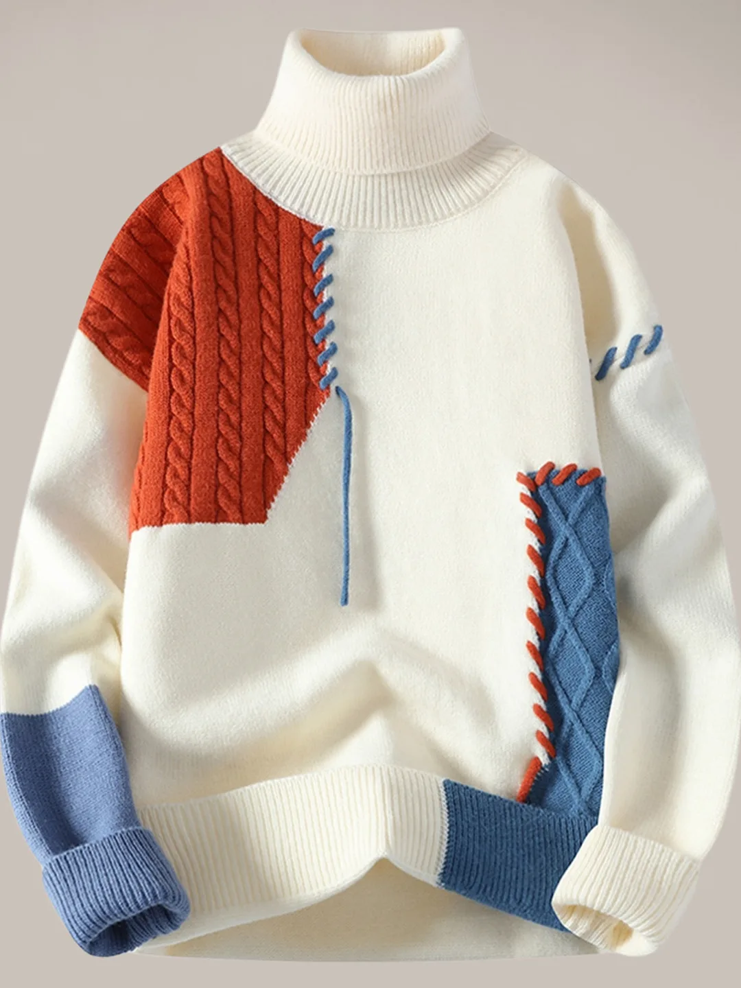 

Men's Thiened Fce High Collar Knitted Sweater Winter Warm Faionable Korean Sle Casual Loose Fit Long Sve Top