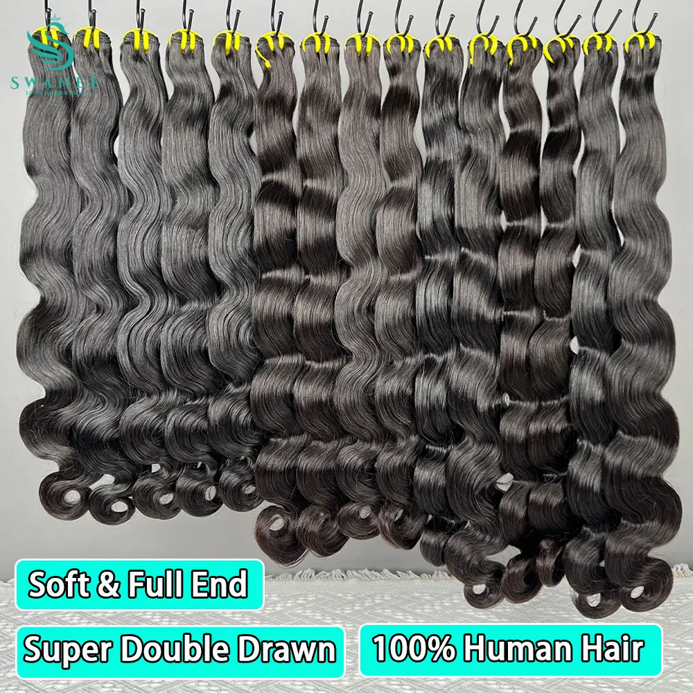 سواني Doube مسحوب الجسم موجة 100% الطبيعية غير المجهزة عذراء الشعر البشري حزم للنساء الخام الشعر Tissage تمديد بالجملة